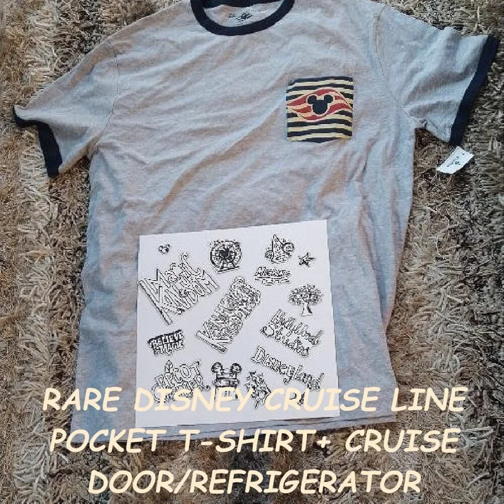 HTF/NEW W/TAG DISNEY CRUISE LINE POCKET T-SHIRT W/DOOR OR REFRIGERATOR MAGNETS - Picture 1 of 3